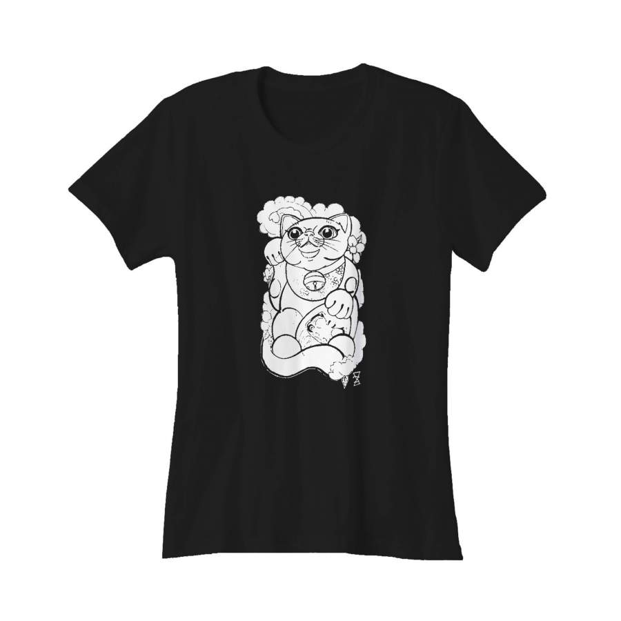 Maneki Neko Japanese Tattoo Daruma Lucky Cat Kitten Doll Women’s T-Shirt