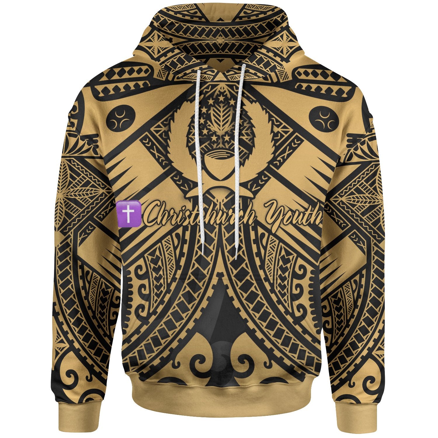 (Christchurch Youth) Pohnpei Custom Personalised Hoodie – Gold Seal With Polynesian Tattoo