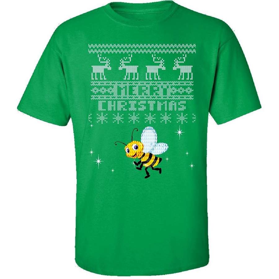 Bee Animals Merry Christmas Ugly Sweater Funny T Shirts – Adult Fashion Short Sleeved T-Shirt