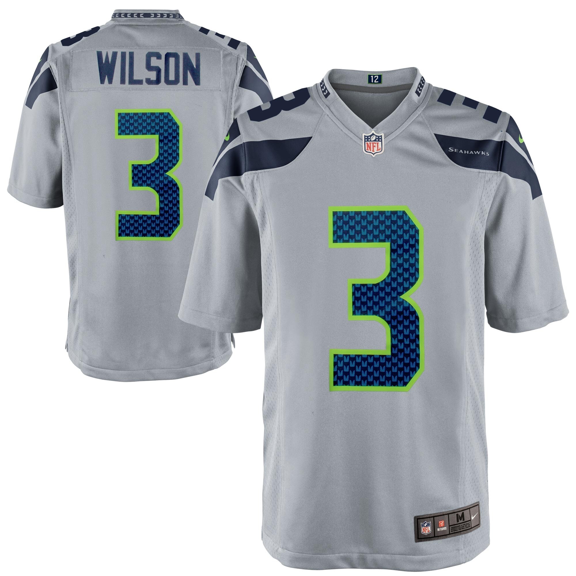 Mens Seattle Seahawks Russell Wilson Gray Alternate Game Jersey