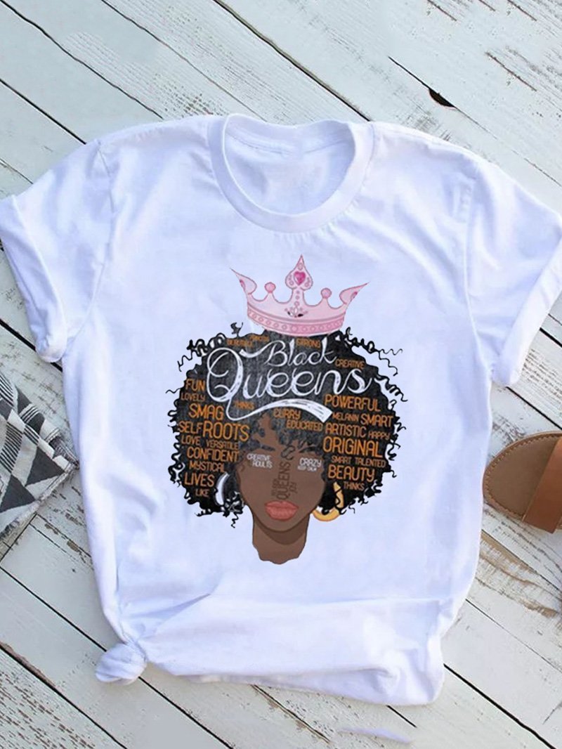 Crown Tee Black Queen Head Print Short-sleeved T-shirt