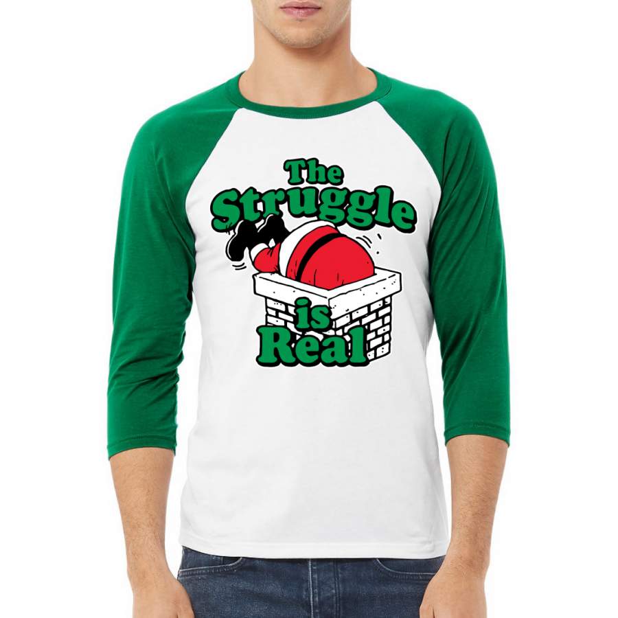 The Struggle is Real Xmas Ugly Christmas Sweater Christmas 3/4 Sleeve Raglan Unisex Baseball Tee