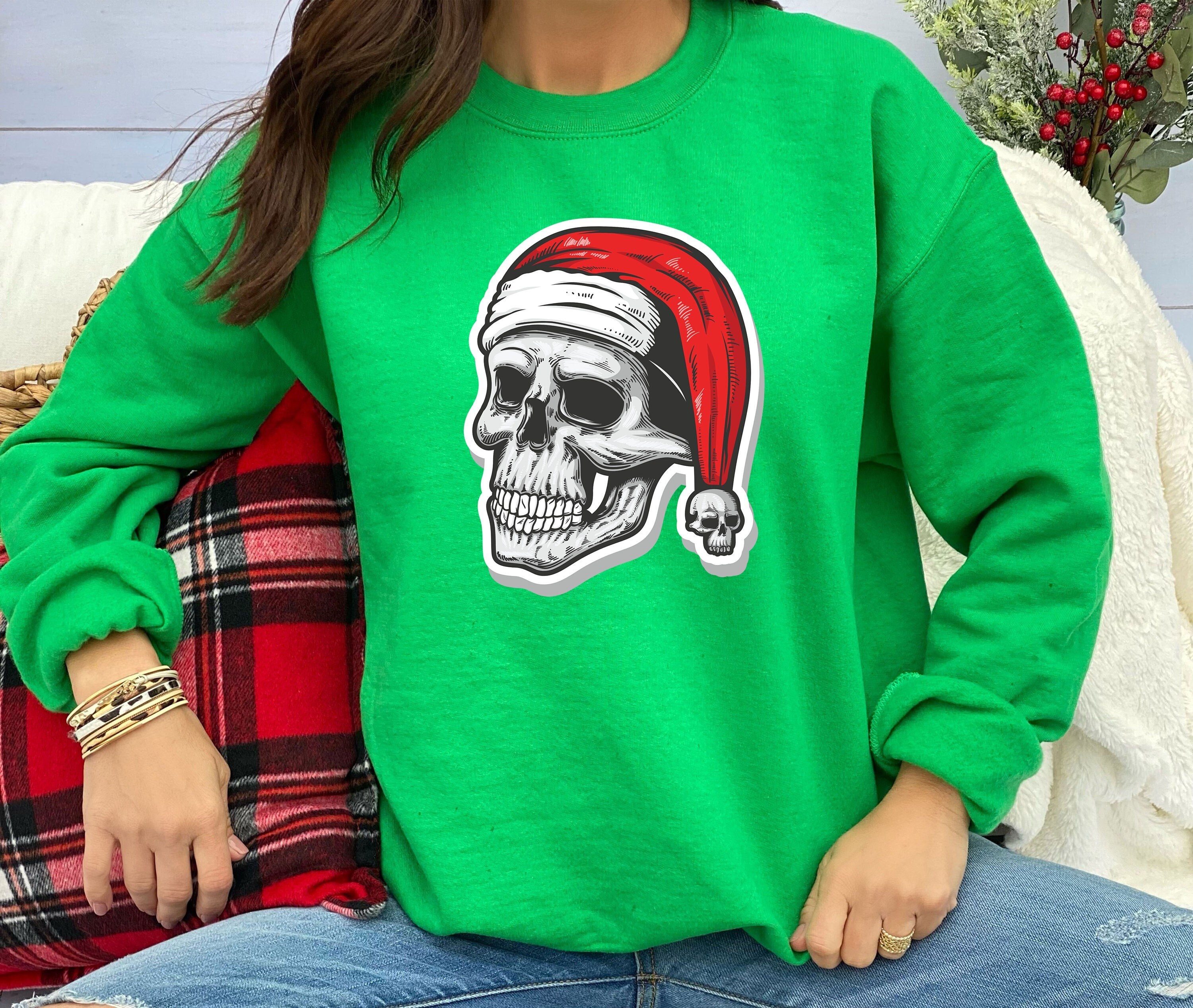 Christmas Skull Sweatshirt, Women Christmas Sweater, Funny Christmas Shirt, Happy New Year, Xmas Gift, Family Holiday Sweatshirt X New York Jets Kingsfootball