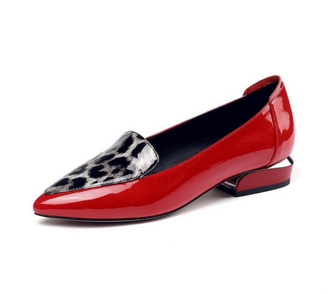 Red Black Patent Leather Leopard Flat Shoes