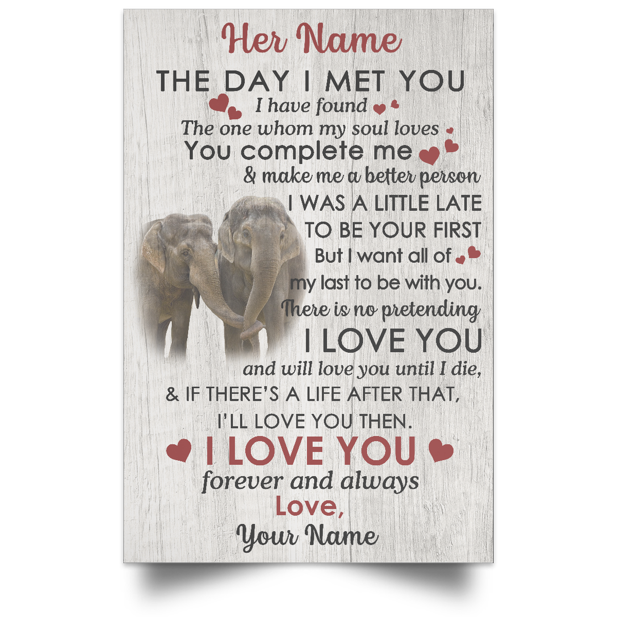 Personalized – The Day I Met You My Love Elephant Custom Name Poster