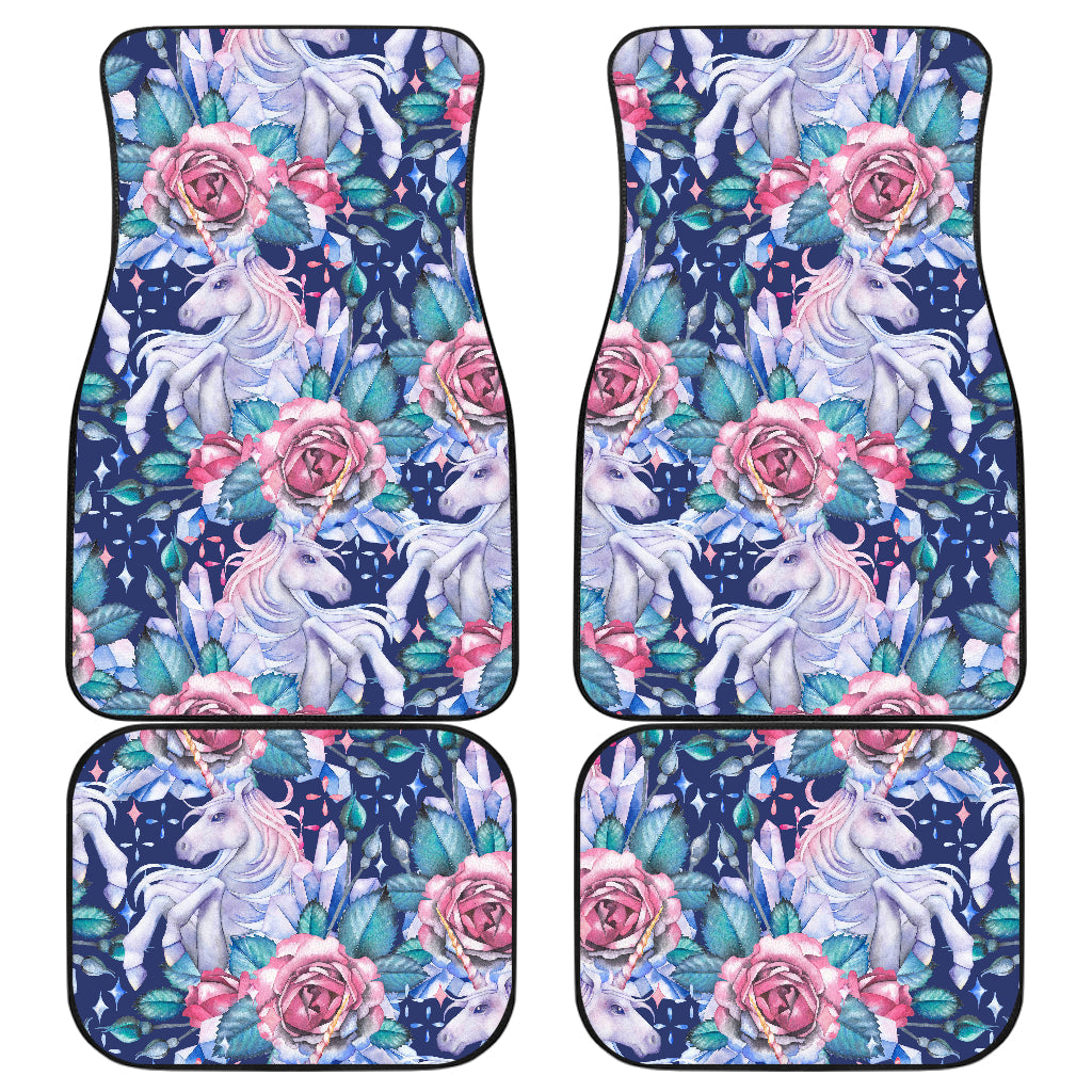 Blue Fairy Rose Unicorn Pattern Print Front And Back Car Floor Mats, Front Car Mat