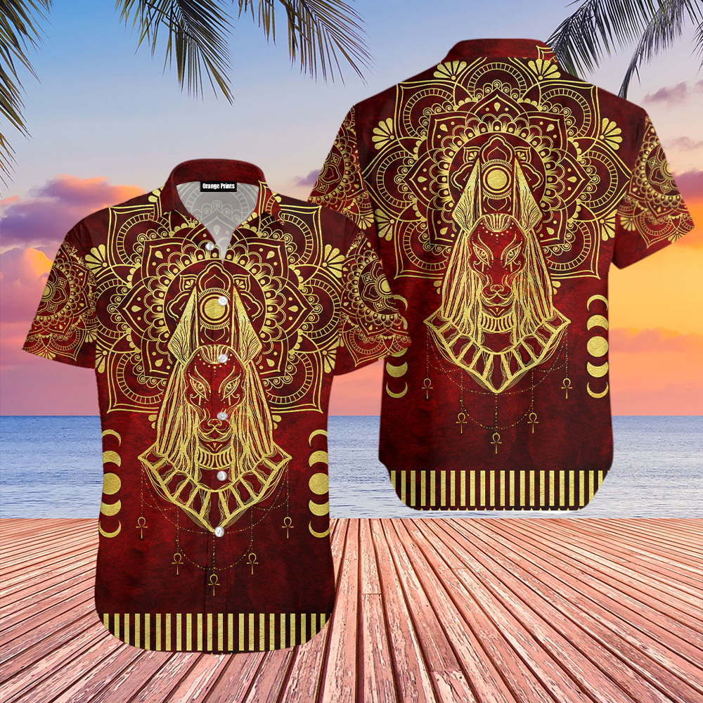 Anubis Pattern In Red Aloha Hawaii Shirts For Men And Women Ha111186