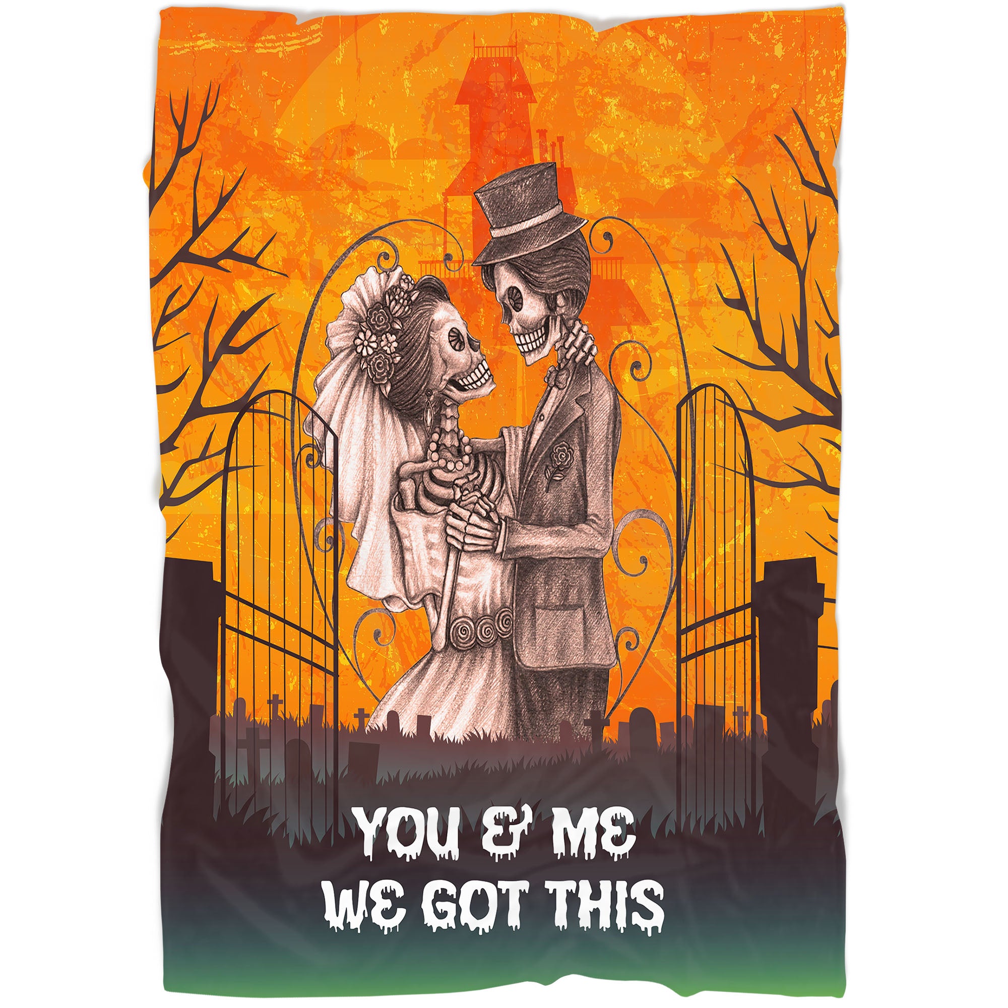 You & Me Couple Halloween Blanket – Skeleton Couple Halloween Throw| Spooky Home Decor, Halloween Goth Wedding Gift| Creepy Halloween Gift For Wife, For Husband| Nh44