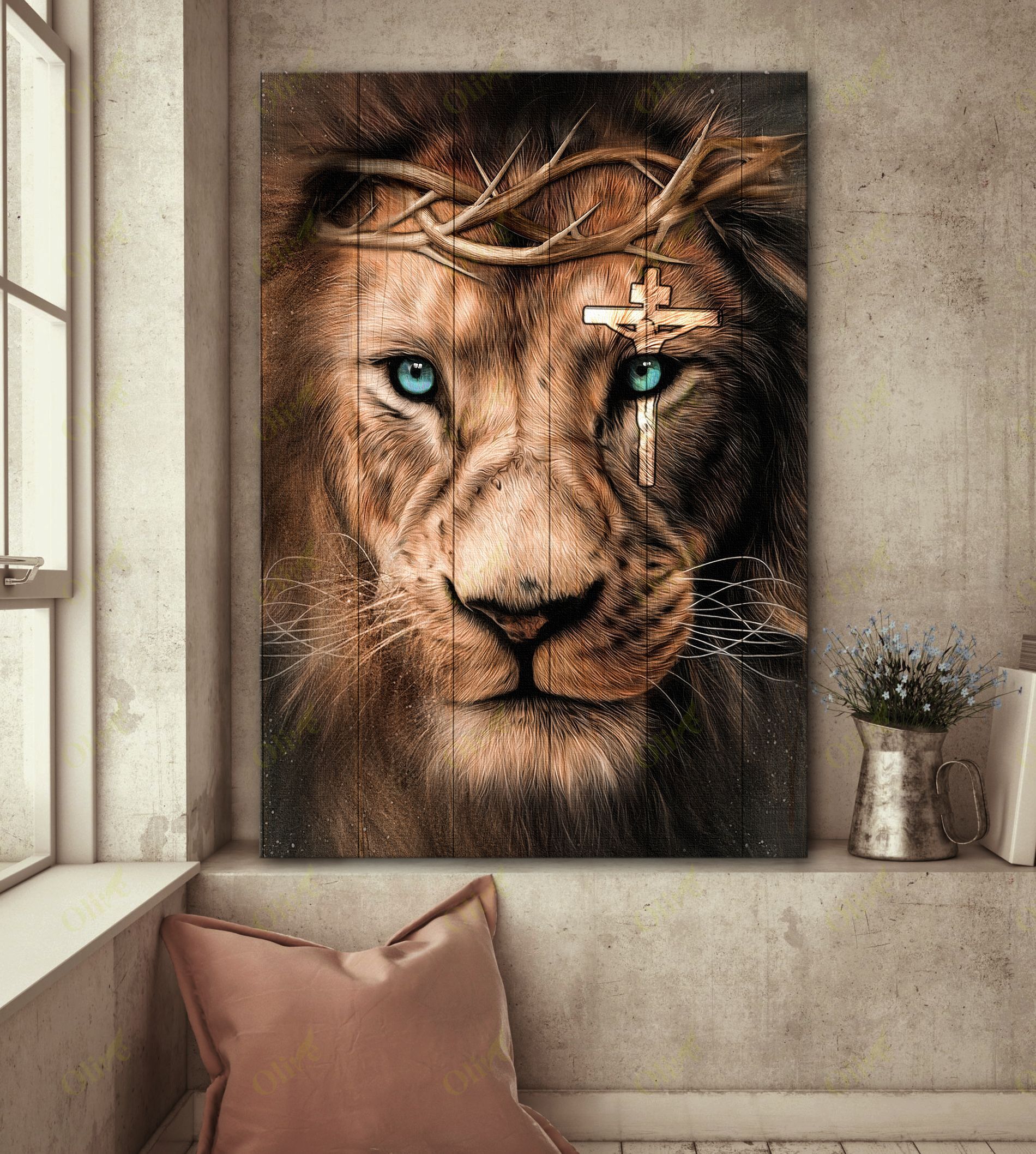 Jesus – Awesome Lion And Cross On His Eye Easter Canvas And Poster | Wall Decor Visual Art