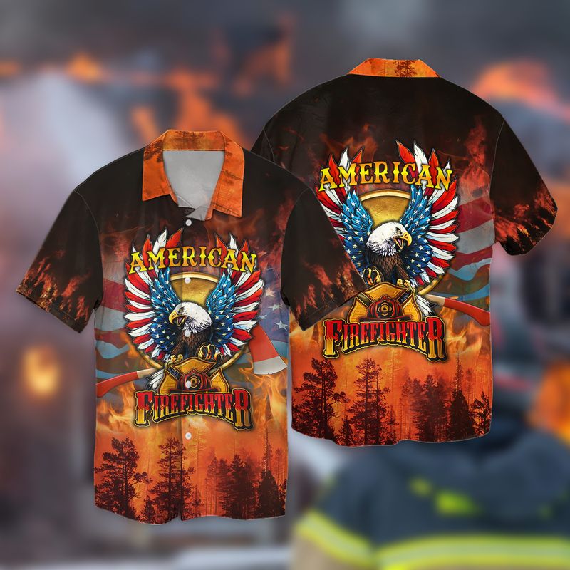 Firefighter With Eagle Forest Fire Full Print Hawaii Shirt Ha49610