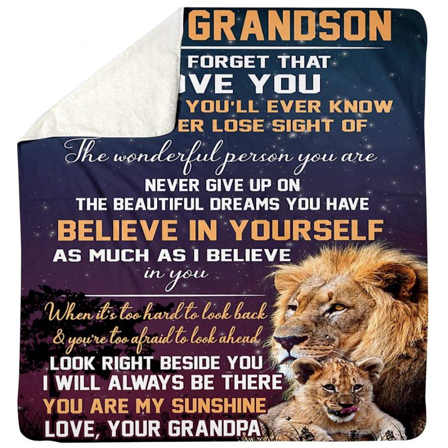 Lions Love You Grandson Custom Design For Family Sherpa Blanket