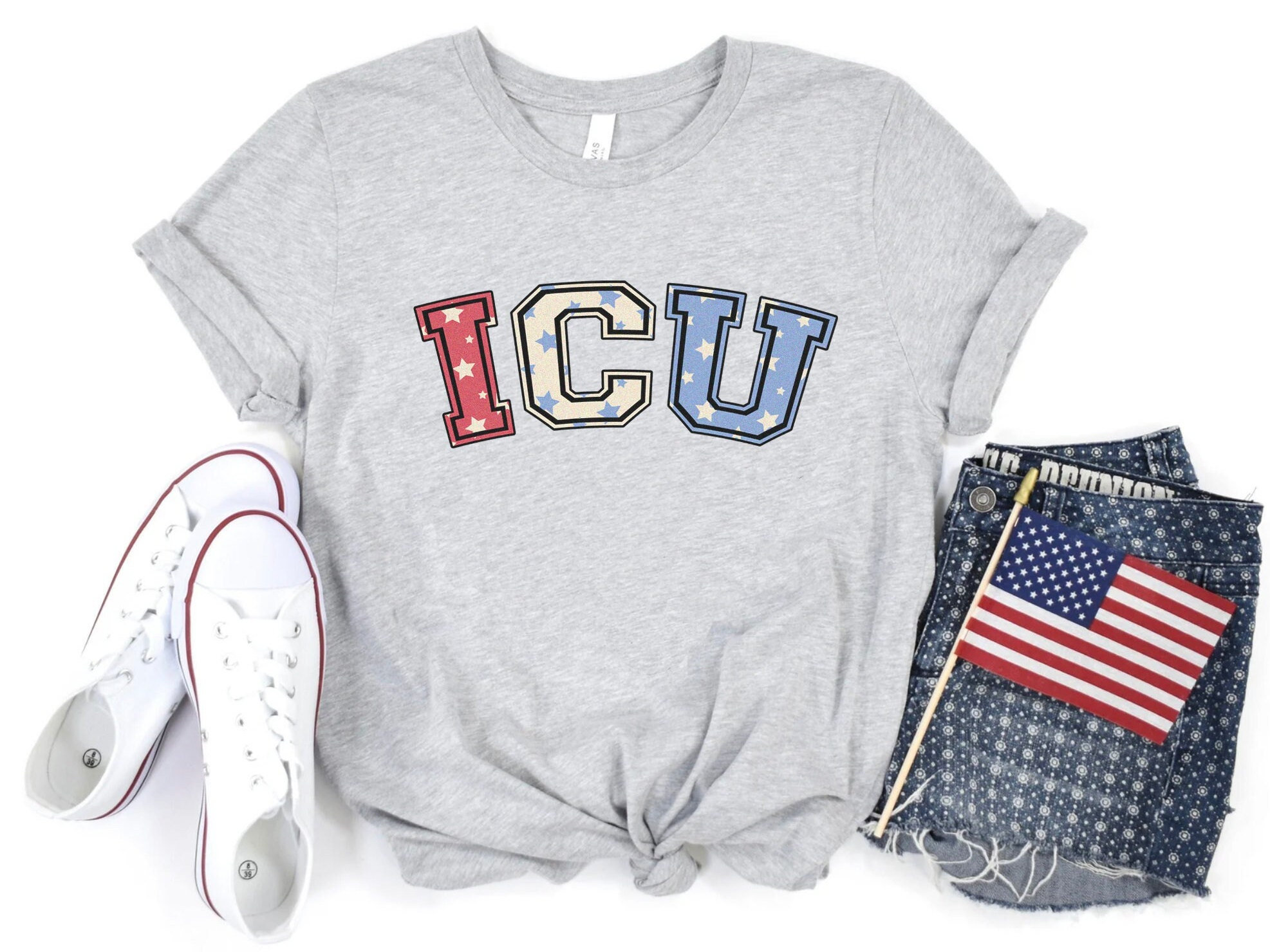 4th of July ICU Nurse Shirt – Patriotic VA Icu Nurse Rn July 4 Independence Day USA American T-shirt Nursing Tshirt Fourth of July Micu Sicu