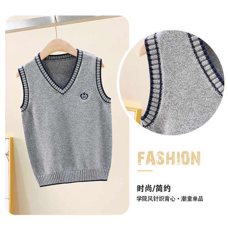 Autumn Teens Knitted Sweater Waistcoats for Children V-neck Solid Color Kids Girls Clothes Boys Knit Tops Vests School Uniforms alx