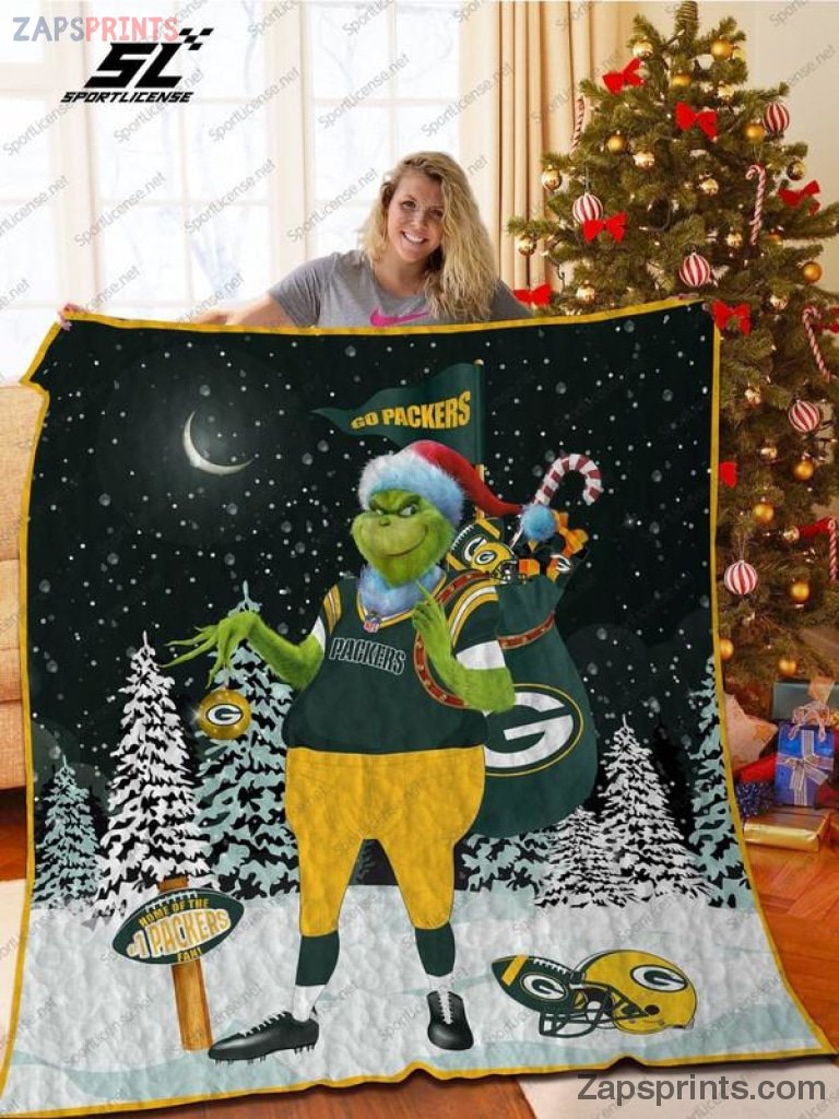 Green Bay Packers Grinch 3 D Printing Quilt Gift For Fan Football Lovers