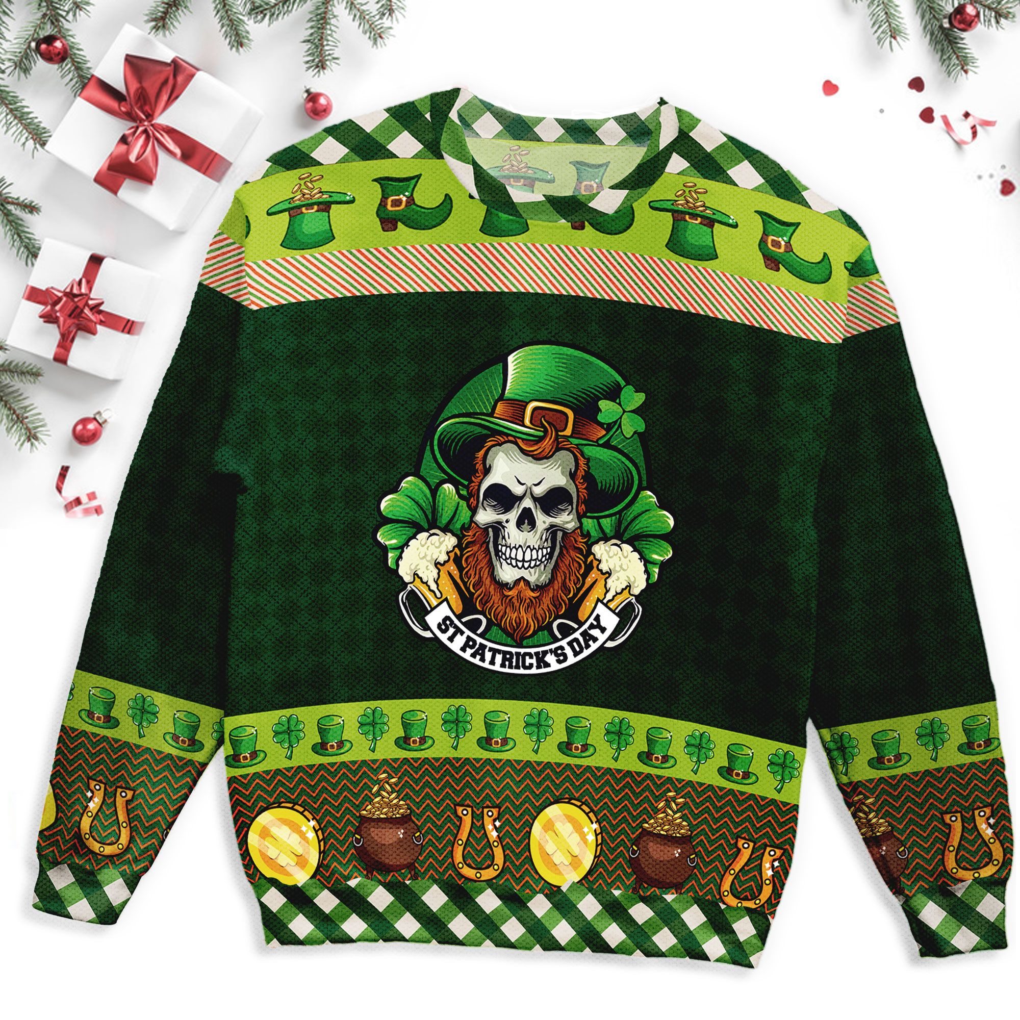 Skull Happy Patrick’s Day Ugly Sweater