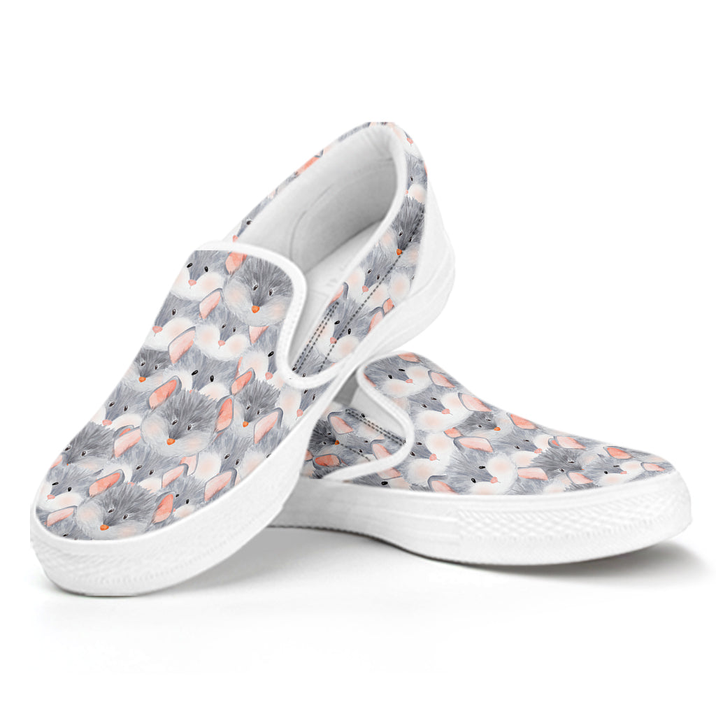 Watercolor Rat Pattern Print White Slip On Shoes