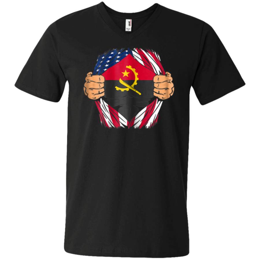 AGR Angolan Blood Inside Me Angola American Flag Unisex V-neck