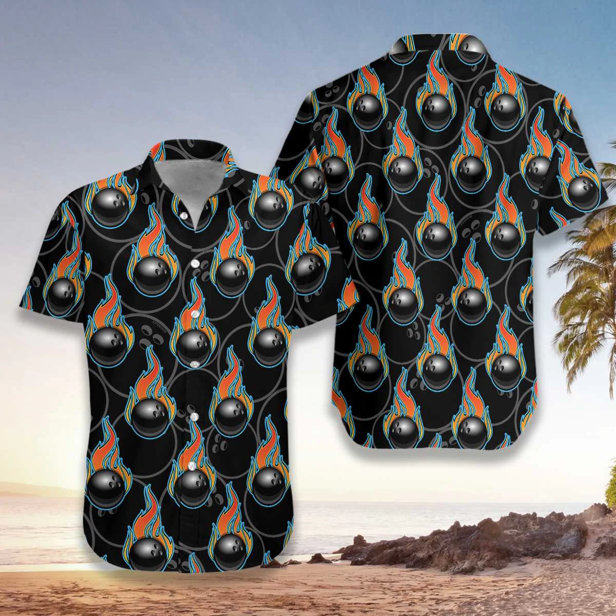 Bowling In Fire Seamless Pattern Hawaii Shirt For Men Women Ha32151