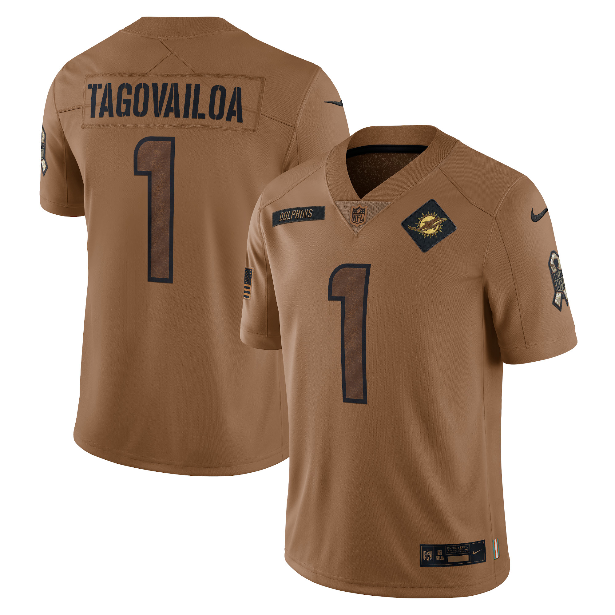 Men’s Miami Dolphins Tua Tagovailoa Brown 2023 Salute To Service Limited Jersey