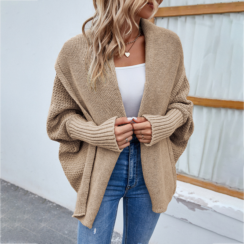 Batwing Sleeve Knitted Sweaters Coat Loose Streetwear Open Stitch Thick Top Autumn Winter Women Oversized Cardigans Scarf Collar alx