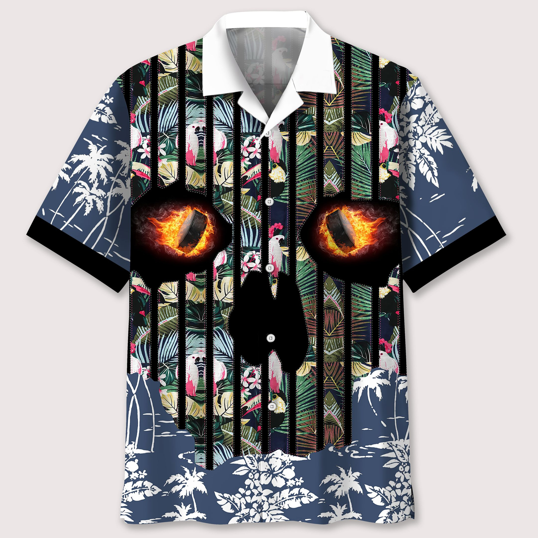 Hockey Flower Skull Hawaiian Shirt Ha38956