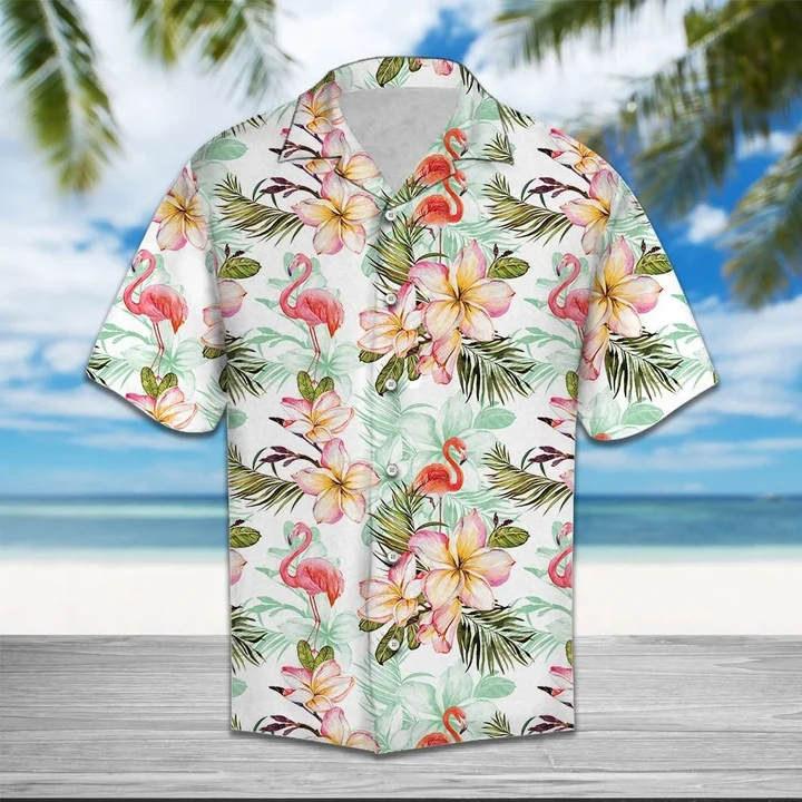 Flamingo Frangipani Flower While Theme Hawaii Shirt Ha75650