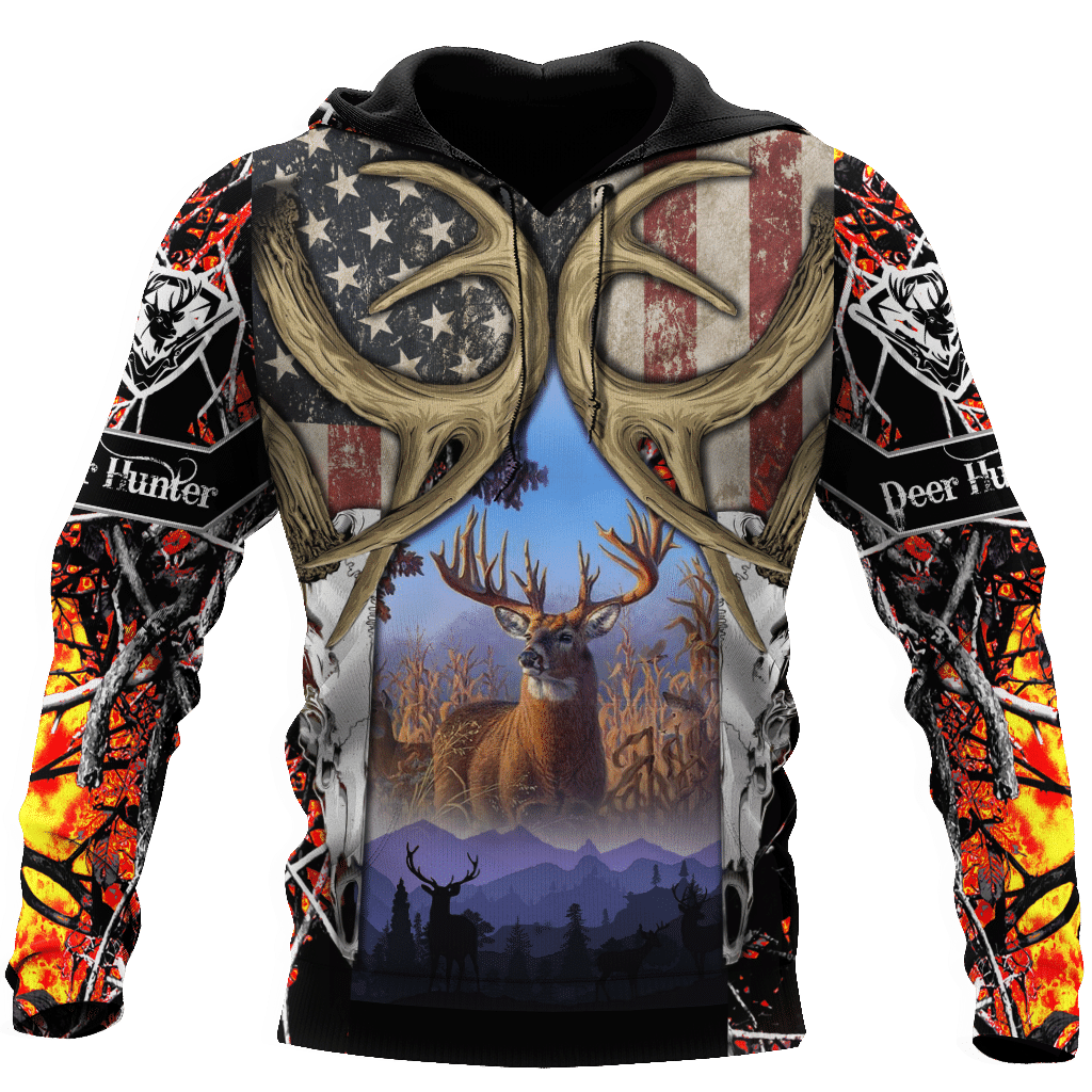 America Flag Hunting Deer All Over Print Hoodies