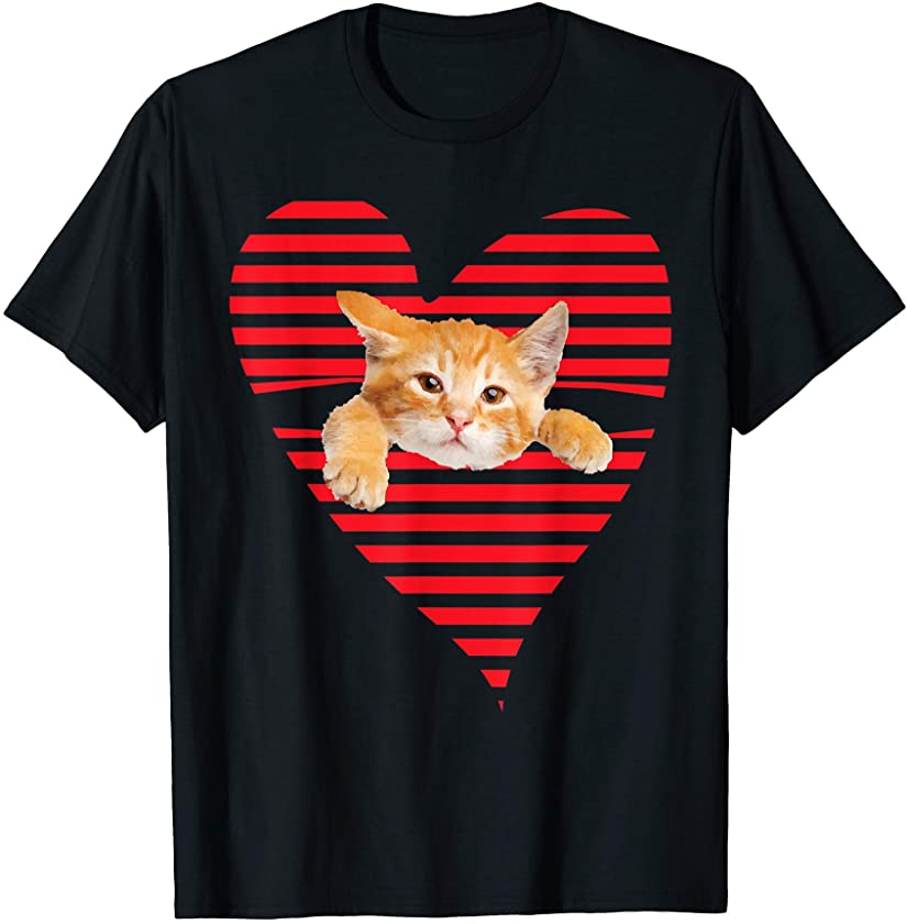 Valentine’s Day Gift Yellow Marmalade Tabby Kitten Cat Heart T-Shirt