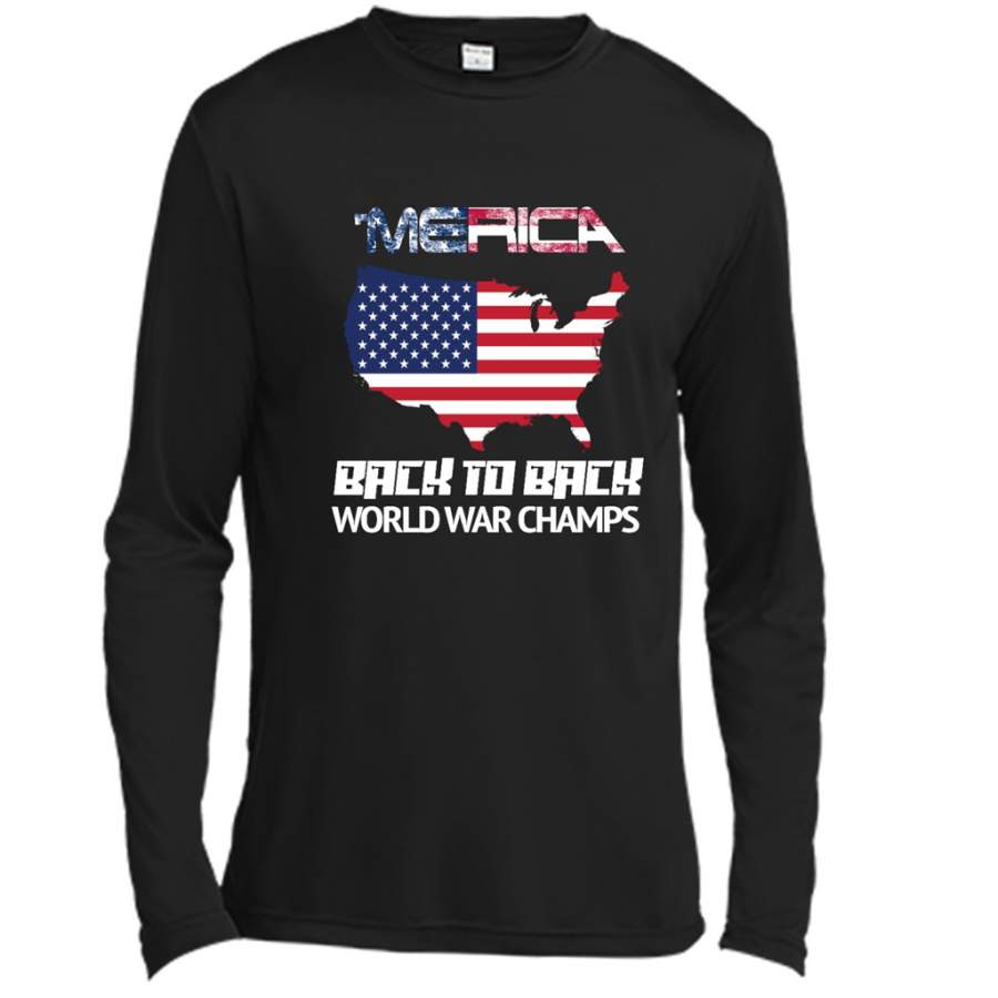 Peckshirt Merica Back To Back World War Champ Patriotic 4th July - Canvas Long Sleeve Shirt - Print In Your Way