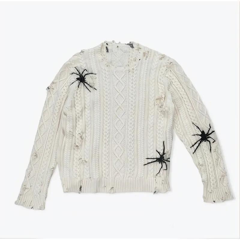 American Spring and Autumn New thin style ins Tide retro Design Love couple blouse black spider white sweater alx