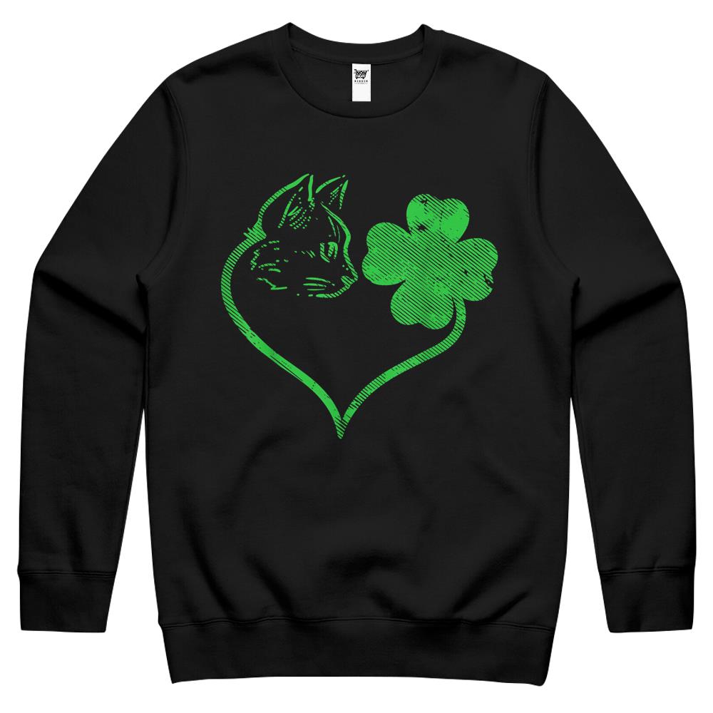 Cat Silhouette Shamrock St Patricks Day Kitten Lover Pet Crewneck Sweatshirt