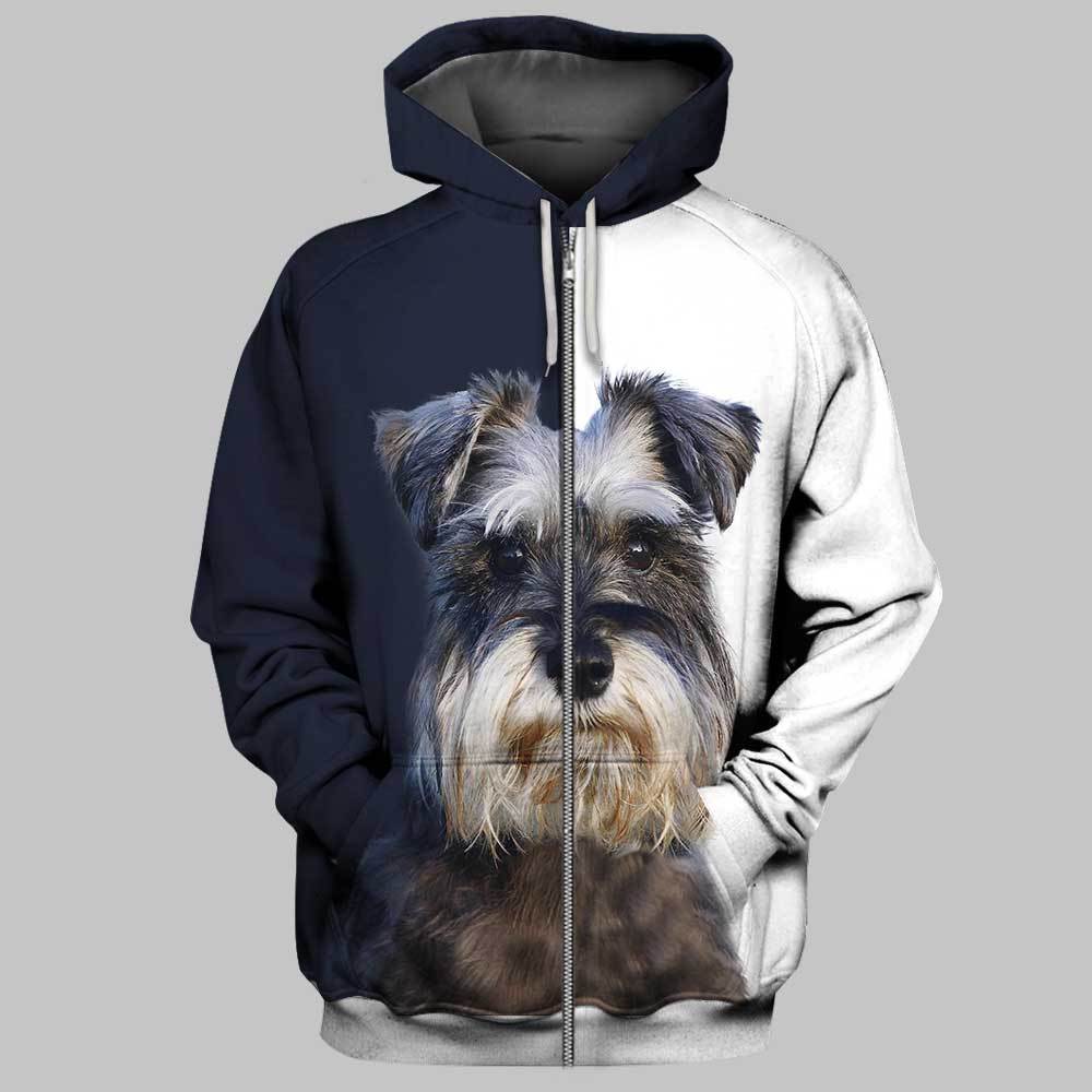 Miniature Schnauzer 3D Full Printing Zip Hoodie