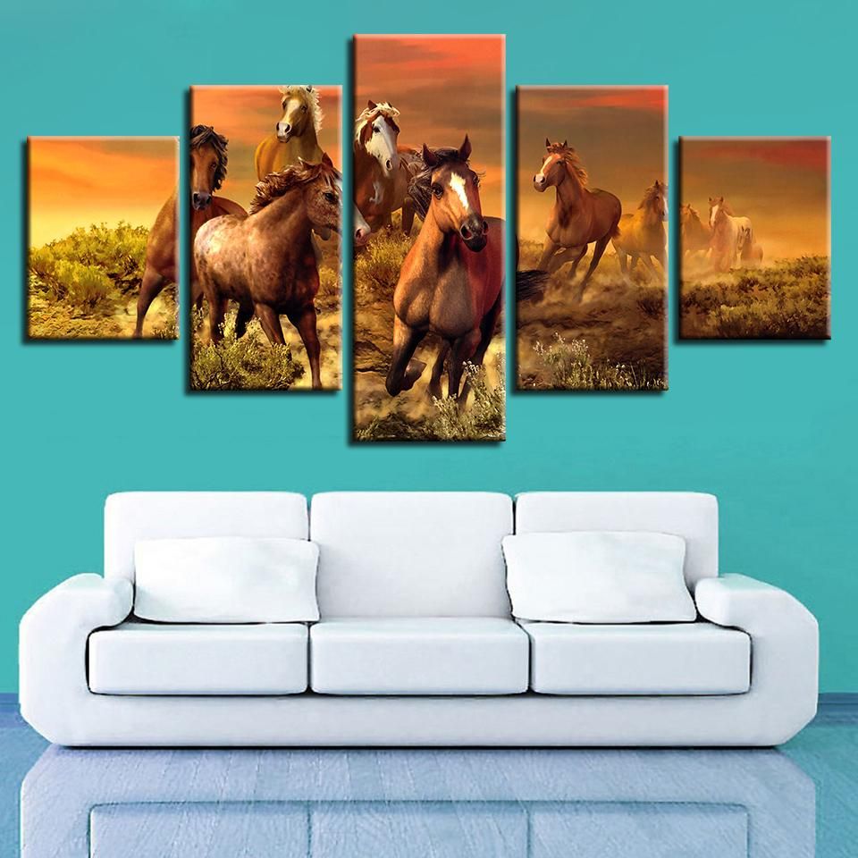 Animal Horse Animal 5 Panel Canvas Art Wall Decor