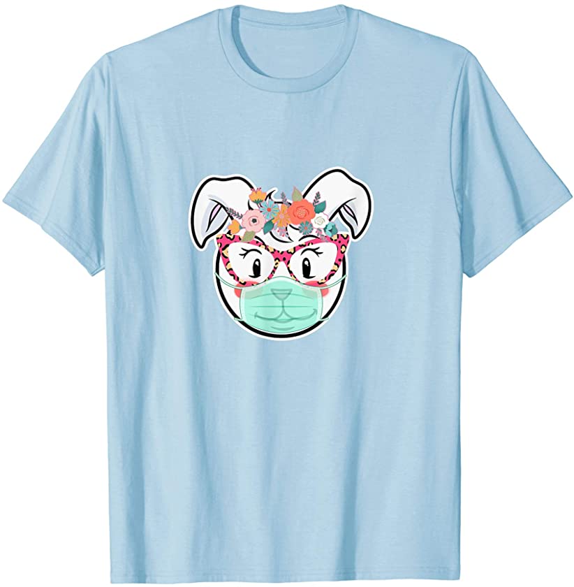 Cute Easter Bunny Facemask Leopard print Glasses Gift T-Shirt