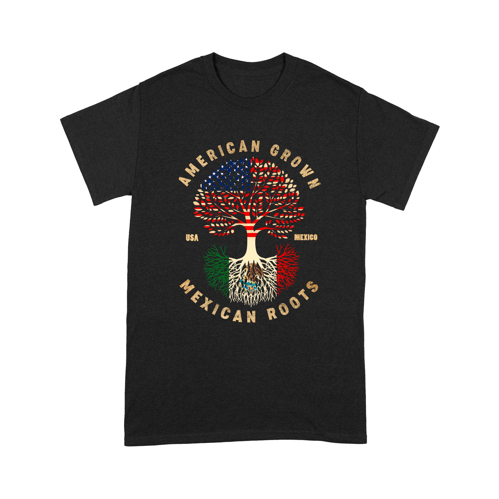 American Grown With American Roots Flag Tree Of Life Gift For Proud Mexican – Standard T-shirt