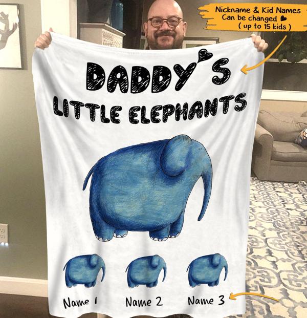 Personalized Cute Daddy’S Little Elephants Blanket, Father’S Day Gift