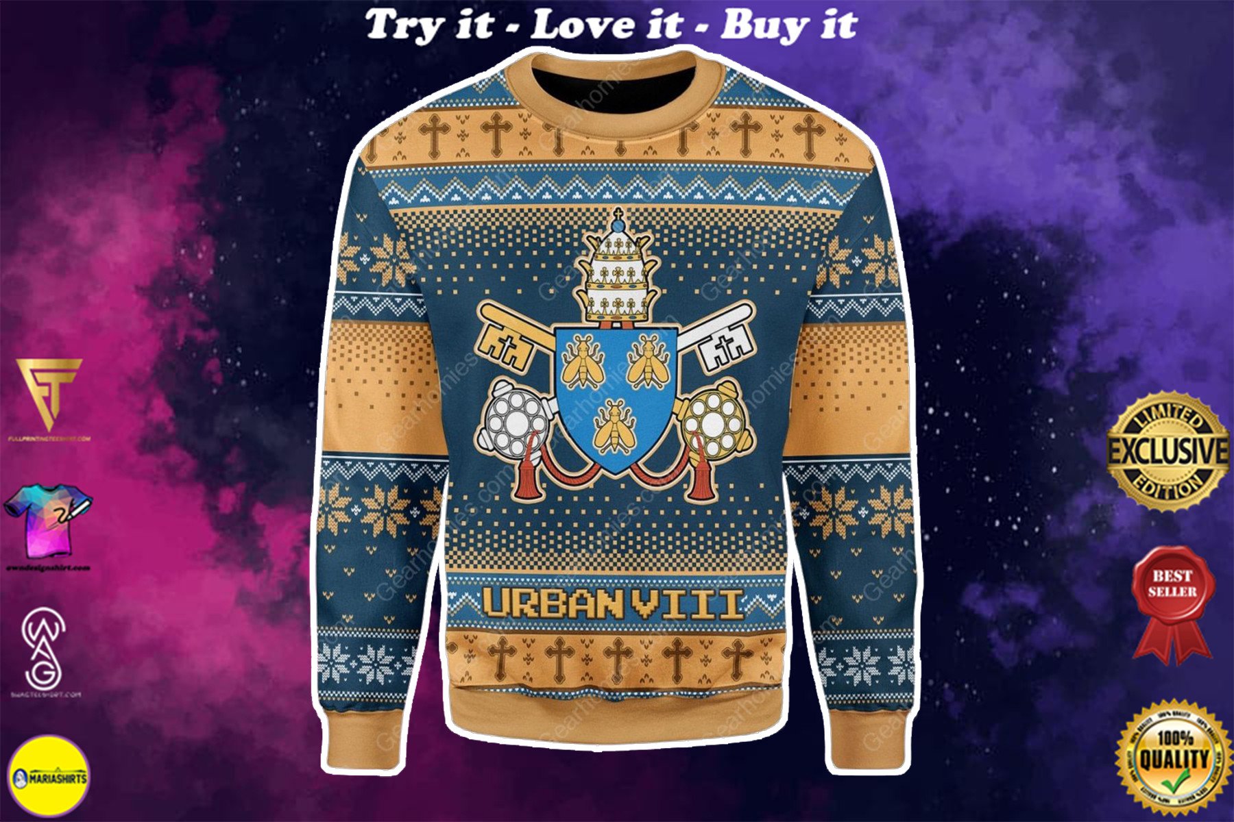 [High Quality] Pope Urban Viii Maffeo Barberini All Over Printed Ugly Christmas Sweater