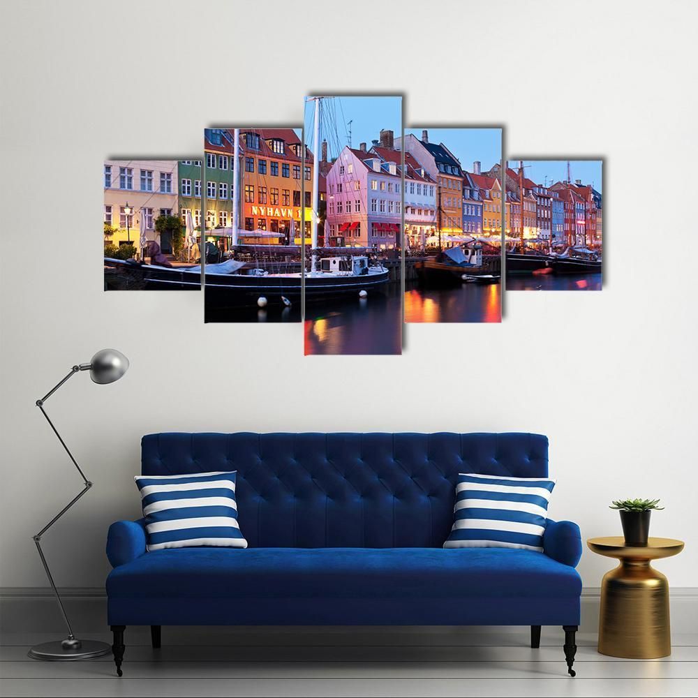 Panorama Of Historical Nyhavn In Copenhagen 1 Nature 5 Panel Canvas Art Wall Decor