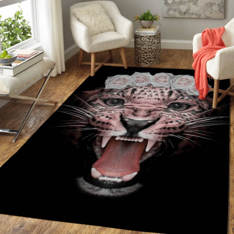 angry leopard with flowers – Animals Wallpapers Area Rug Carpet