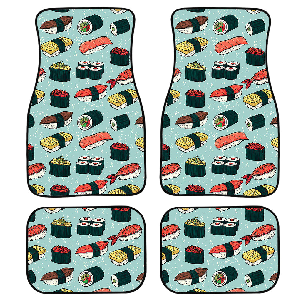 Colorful Sushi And Rolls Pattern Print Front And Back Car Floor Mats, Front Car Mat