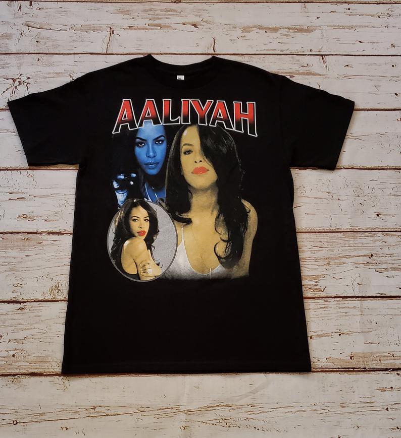 AALIYAH- Red Letters T-shirt Vintage black print t shirt