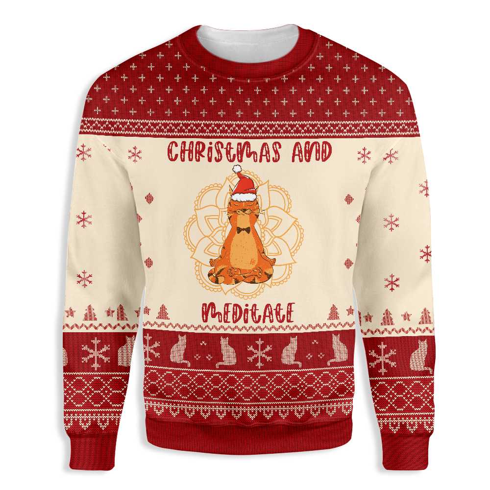 Cat Christmas And Meditate Ugly Christmas Sweater | For Men & Women | Adult | Us5459