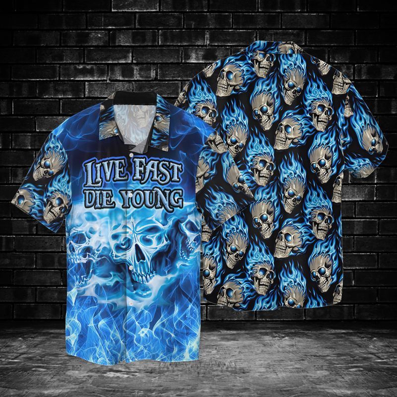 Skull Live Fast Die Young For Men And Women Graphic Print Short Sleeve Hawaii Casual Shirt Ha72632