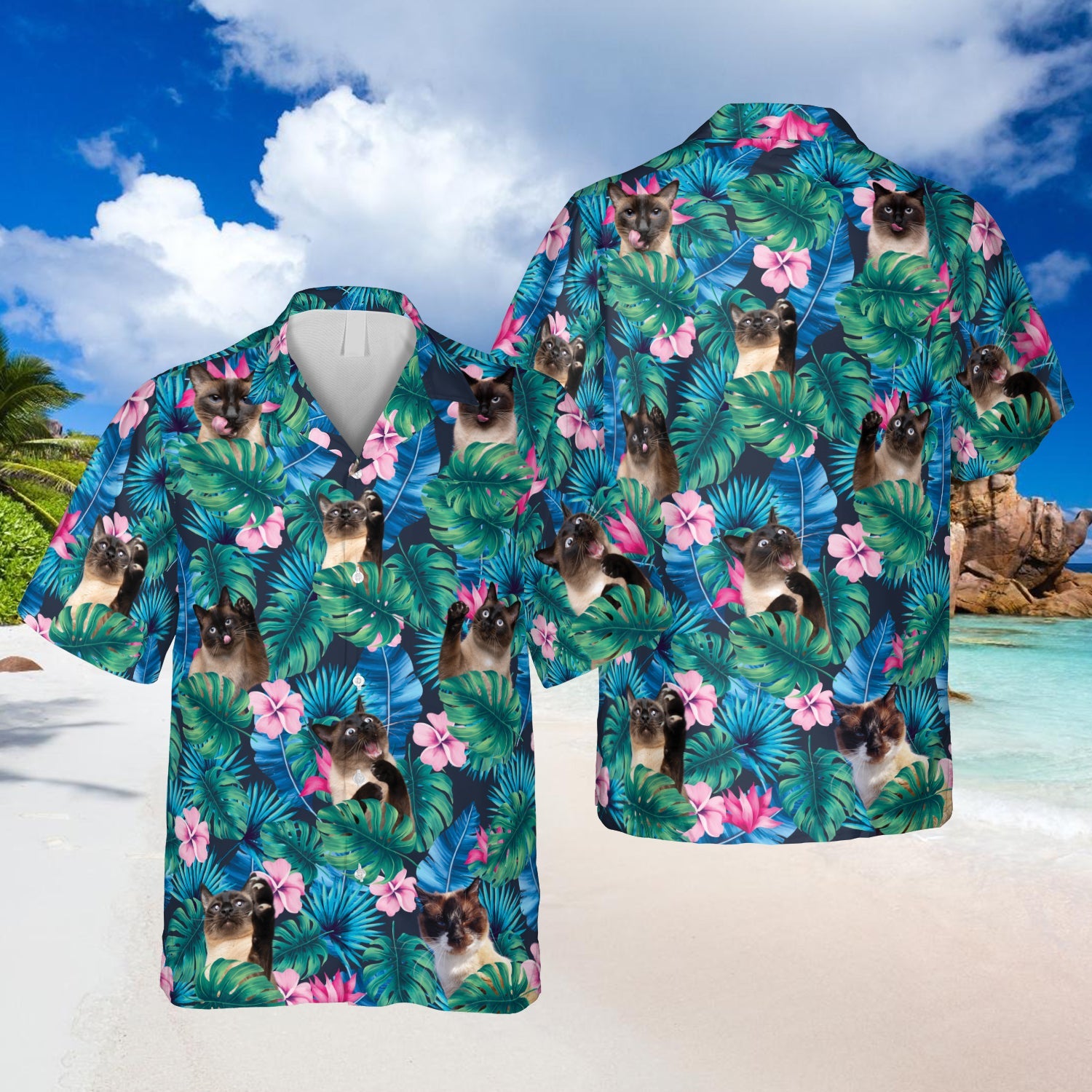 Floral Hibicus Siamese Hawaii Cat Dad Summer Shirts Ha63883