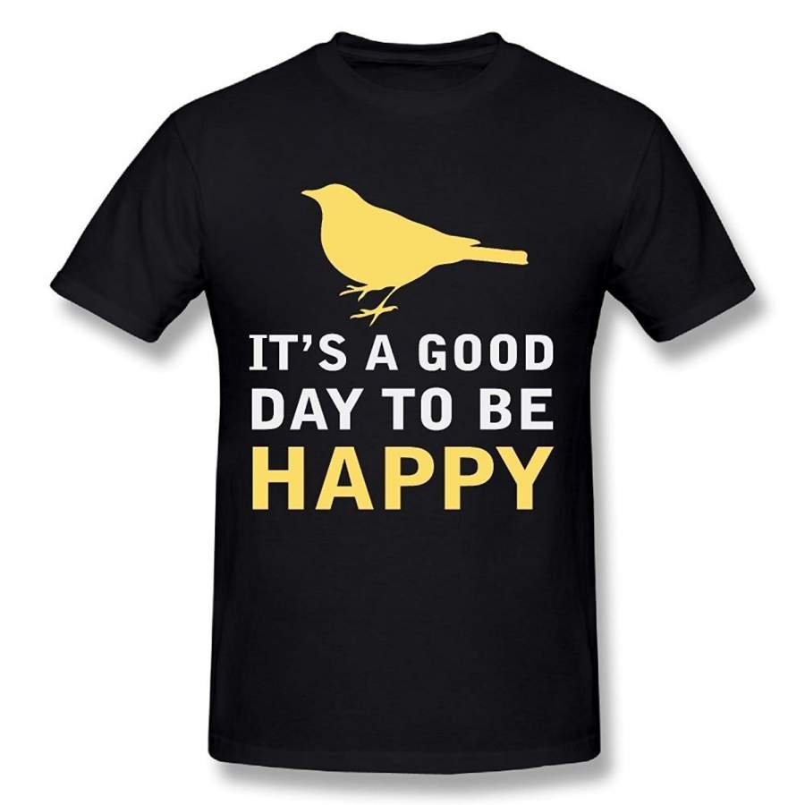 Mens T shirt Yellow Bird With Happy words Original T shirt Fashion Couple Tees