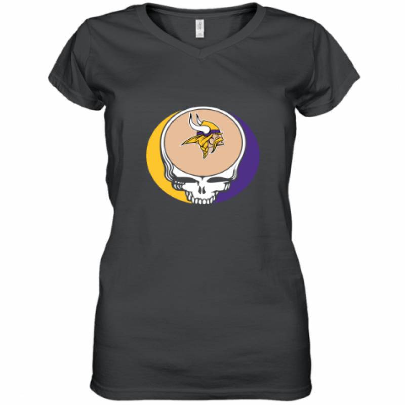 Halloween Skull Funny Football Team Minnesota Vikings Women's V-Neck T-Shirt