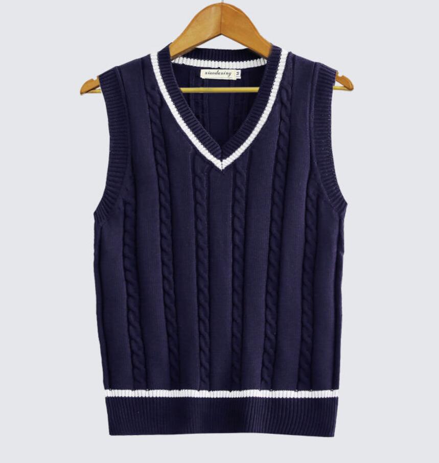 Sweater Vest Men Thicken V-neck Sleeveless Knitted Sweaters Vests Striped Retro Preppy-style Simple Chic Loose Casual All-match alx