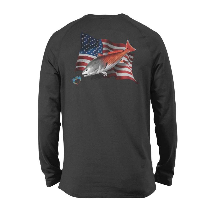 Redfish Puppy Drum American Flag – Fisherman Clothes – Long Sleeve – NQS116