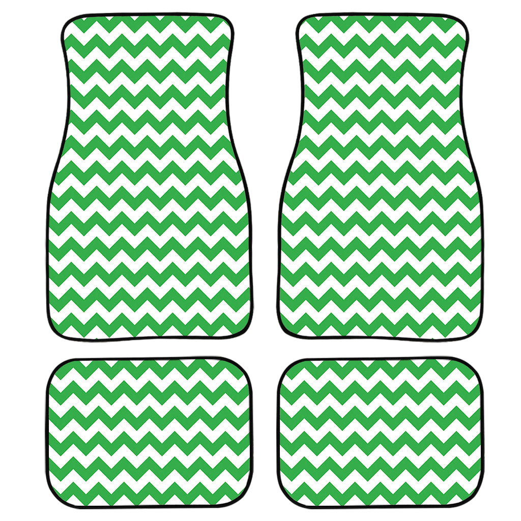 Green And White Chevron Pattern Print Front And Back Car Floor Mats, Front Car Mat