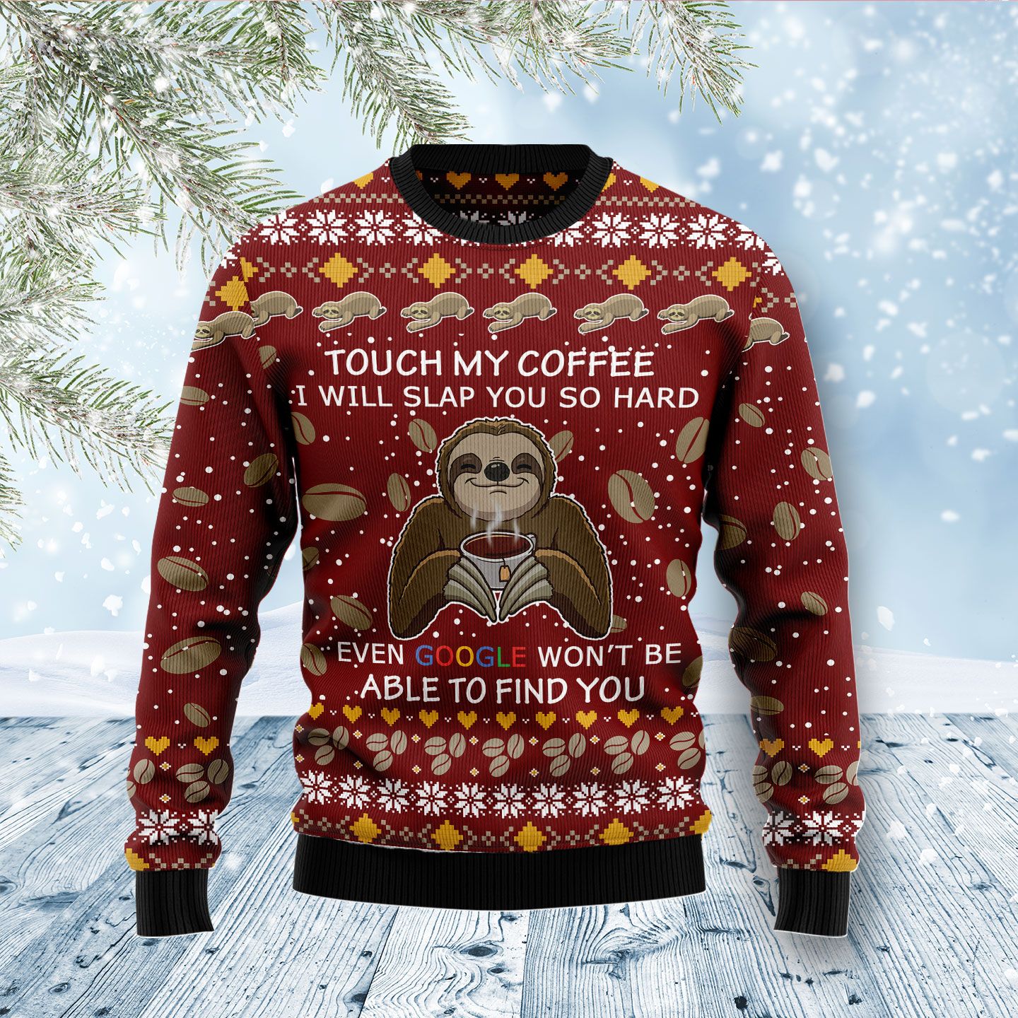 Sloth Coffee Ugly Christmas Sweater | For Men & Women | Adult | Us4308